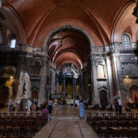 Site of a massacre of Jews in 1506, two earthquakes in 1531 and 1755, fire in 1959, restored and reopened in 1994, with damaged areas remaining, showing its history