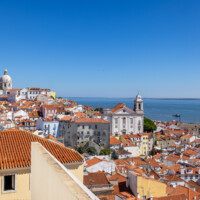 View to the northeast. On the left is the Pantheon's dome and in the middle Igreja de Santo Estevão, also a miradouro (viewpoint)
