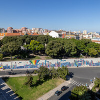 North of the Pantheon is the Jardim Botto Machado and a very long wall of tile art by artist André Saraiva