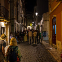 Leaving the Fado house in Bairro Alto around midnight