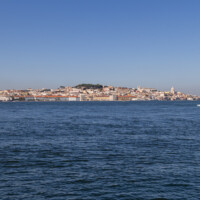 Looking back at the Lisboa shore. Castelo São Jorge is the green hilltop. Called Tagus River in English.