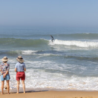 Pam and Anne not thinking of surfing at Praia de São Sebastião