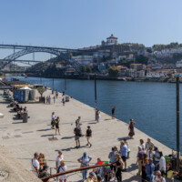 Porto's waterfront. Ponte Luis I, the bridge designed by a student of Eiffel, is in the background.