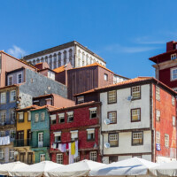 Colorful tiled houses close to Porto's riverfront.