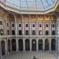 Inside the 19th-century Palácio da Bolsa in Porto, built by the commercial association of Porto. The central atrium is known as the Hall of Nations.