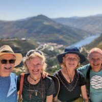 Friends overlooking Pinhão and Rio Douro. Taken from Miradouro Torguiano de São Cristovão do Douro