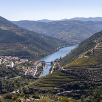 Pinhão and Rio Douro, from a viewpoint high in the hills. Our bus stopped here for pictures.