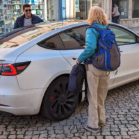 Our rideshare car from the train station was a Tesla.