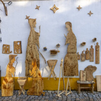 Nativity figures in a folk-art style.