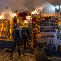 Decorated shops on the main street.